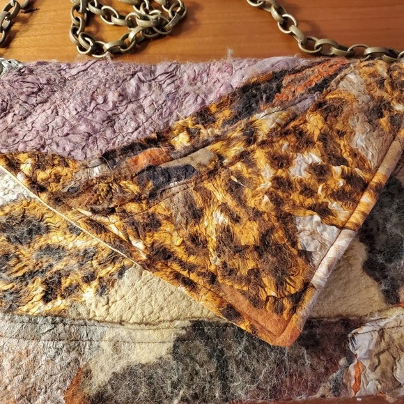 Artisan Handmade, Felted wool, feathers, patchwork shoulder bag, clutch OOAK - Picture 6 of 11